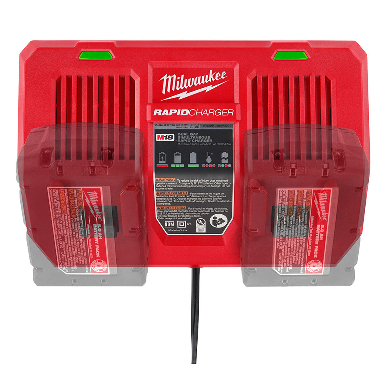 Milwaukee MIL-48-59-1802 M18 Dual Bay Simultaneous Rapid Charger