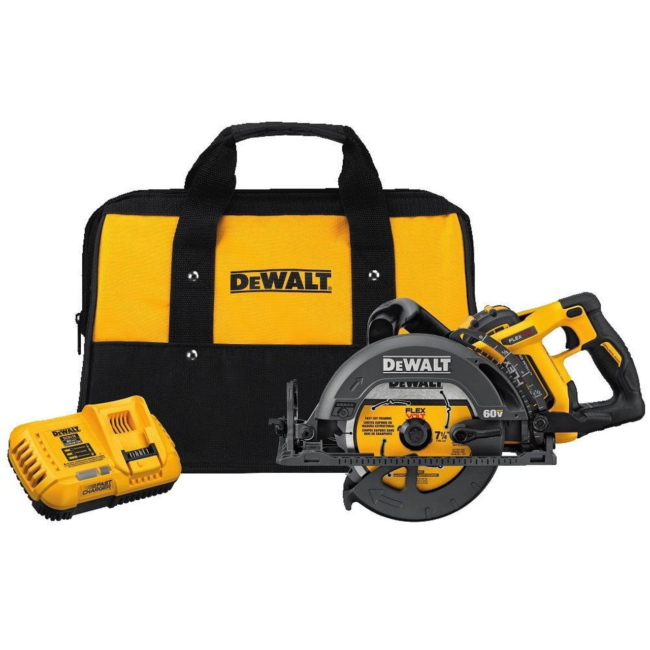 DEWALT DEW-DCS577X1 Flexvolt 60V MAX 7-1/4 in Brushless Worm Drive Style Saw, 9.0Ah Battery Kit