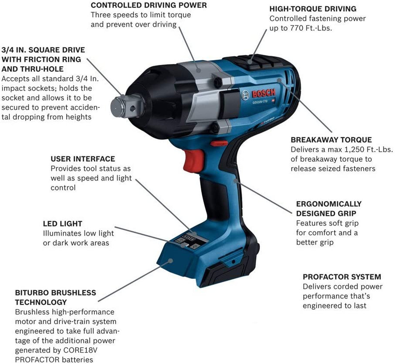 Bosch BOS-GDS18V-740N PROFACTOR 18V 1/2in Impact Wrench with Friction Ring (Bare Tool)