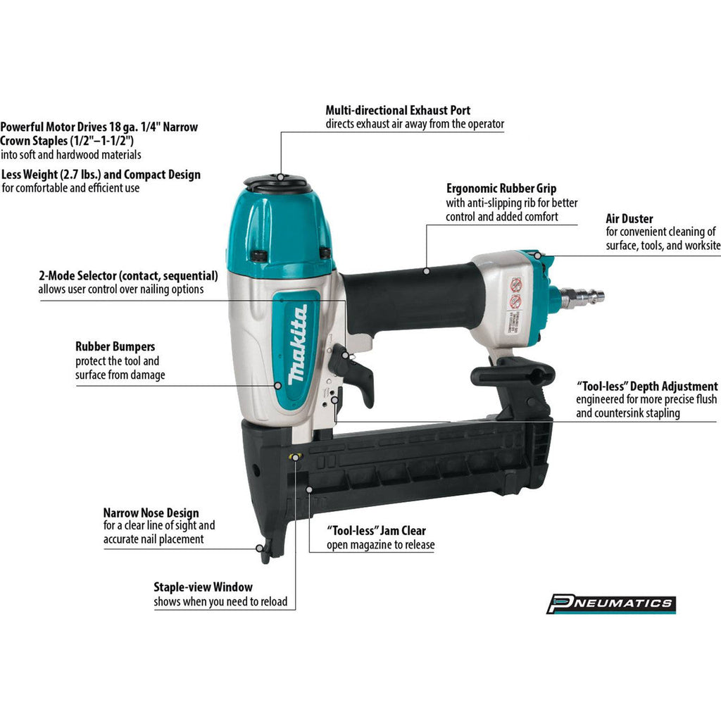 Makita MAK-AT638A 18G 1/4in Narrow Crown Stapler