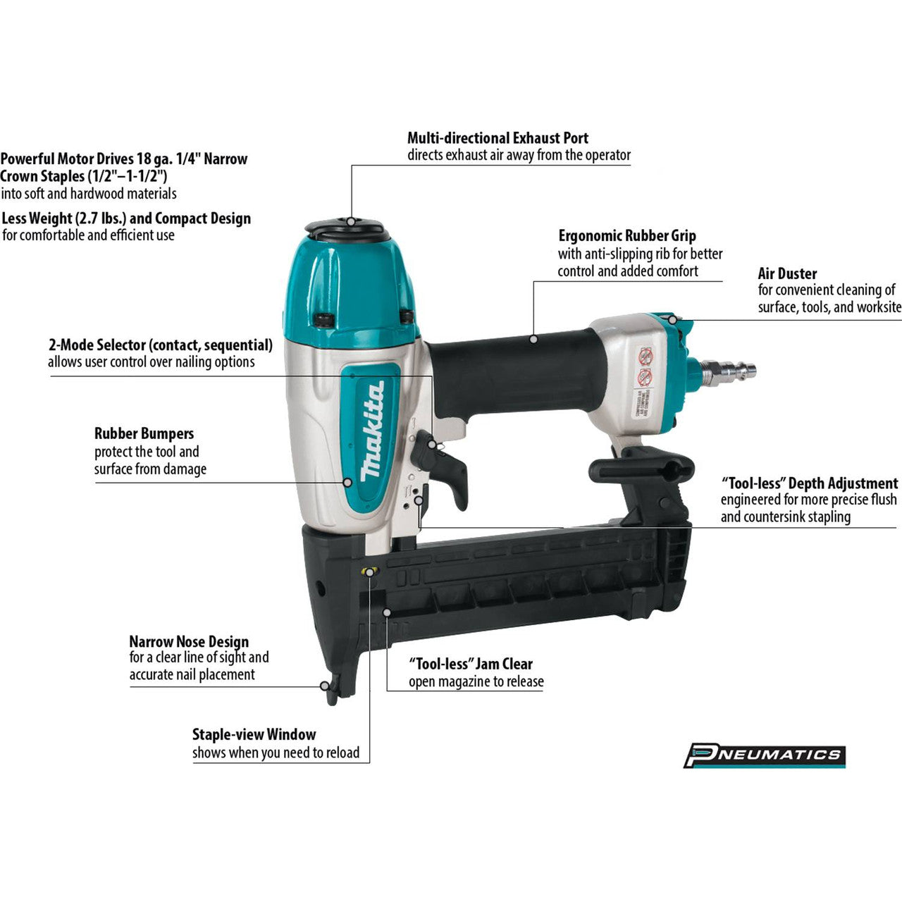 Makita MAK-AT638A 18G 1/4in Narrow Crown Stapler