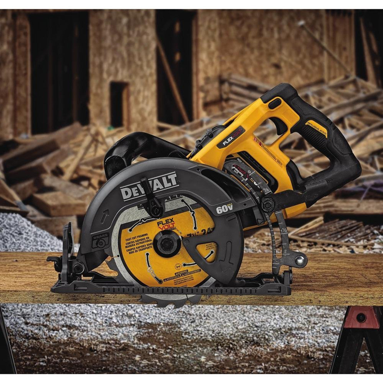 DEWALT DEW-DCS577X1 Flexvolt 60V MAX 7-1/4 in Brushless Worm Drive Style Saw, 9.0Ah Battery Kit
