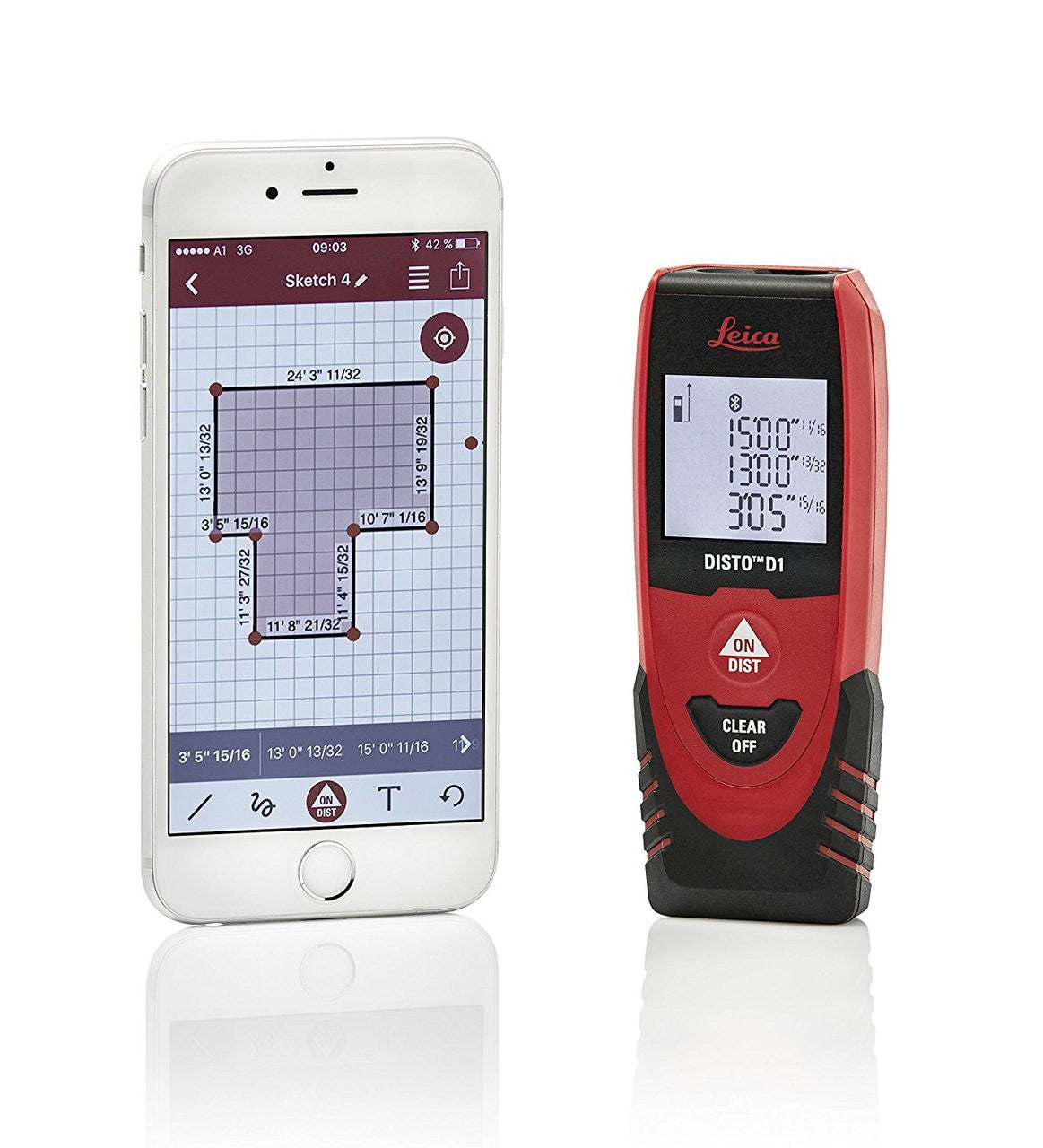 Leica Lasers and Disto LEI-846805 130ft Laser Distance Measure with Bluetooth 4.0