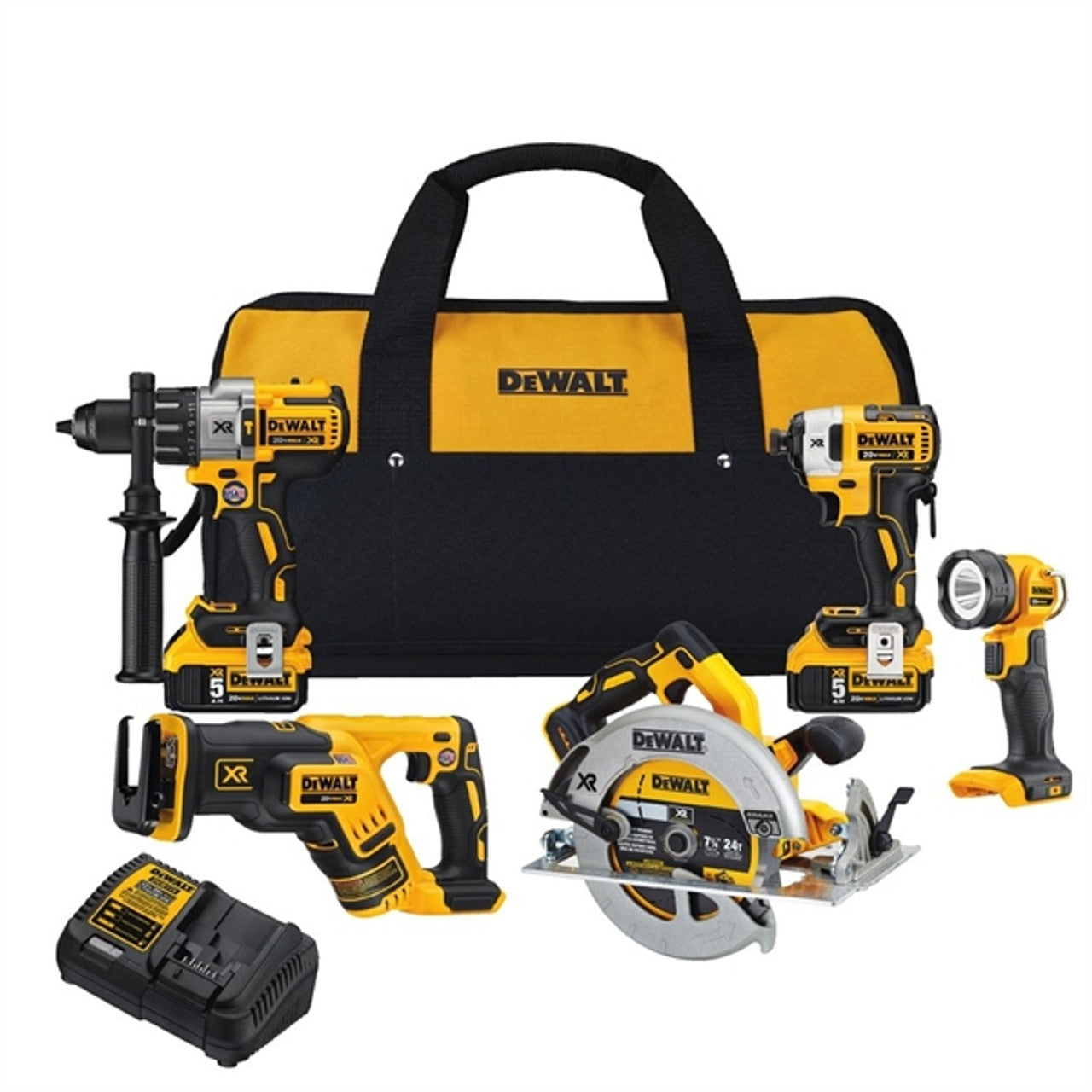DEWALT DEW-DCK594P2 20V MAX XR 5-tool Combo Kit with 2x 5.0Ah Batteries