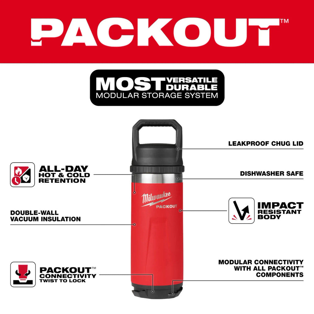 Milwaukee MIL-48-22-8382R PACKOUT 18oz Insulated Bottle with Chug Lid - Red
