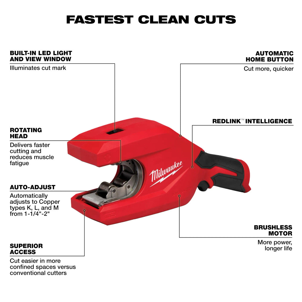 Milwaukee MIL-2479-20 M12 Brushless 1-1/4in - 2in Copper Tubing Cutter