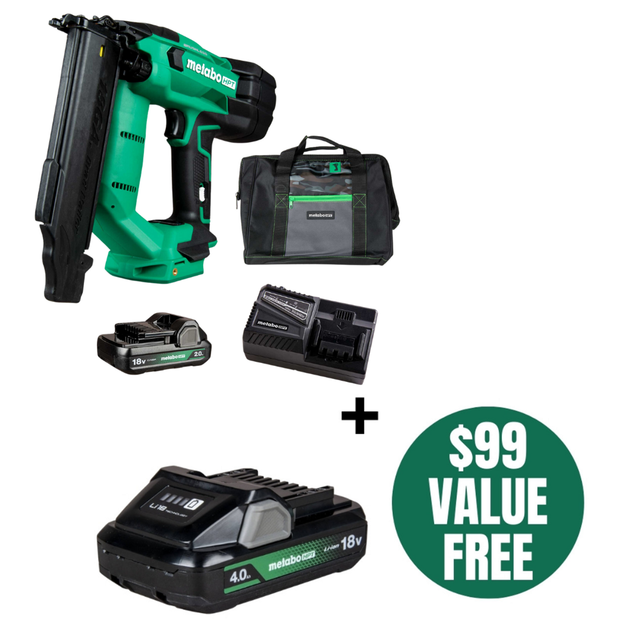 Metabo-HPT HPT-NT1850DFTM 18V MultiVolt 18ga Compact Brad Nailer 2.0Ah Kit