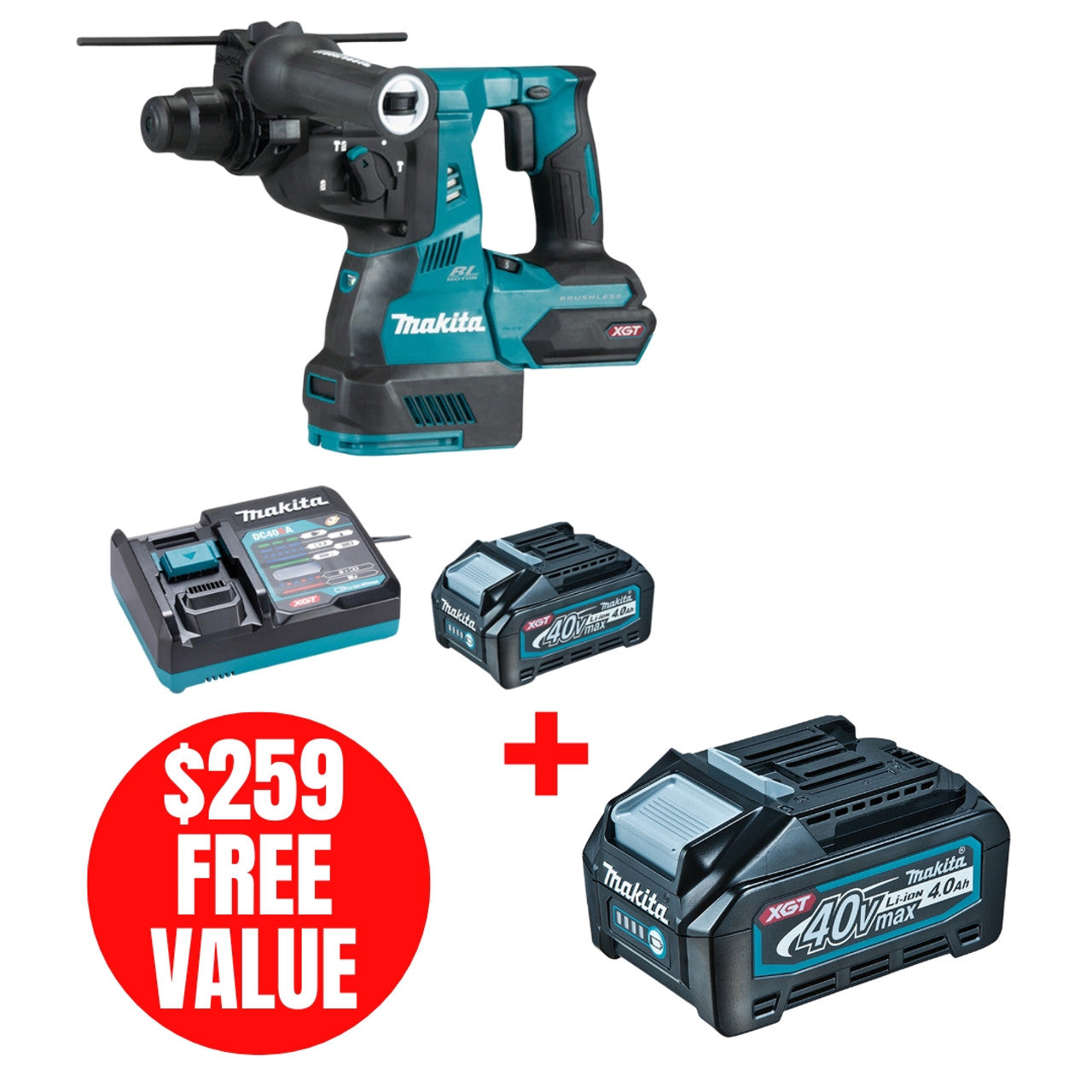 Makita MAK-HR003GM102 XGT 40V (4.0 Ah) MAX Li-Ion 1-1/8in Rotary Hammer Kit
