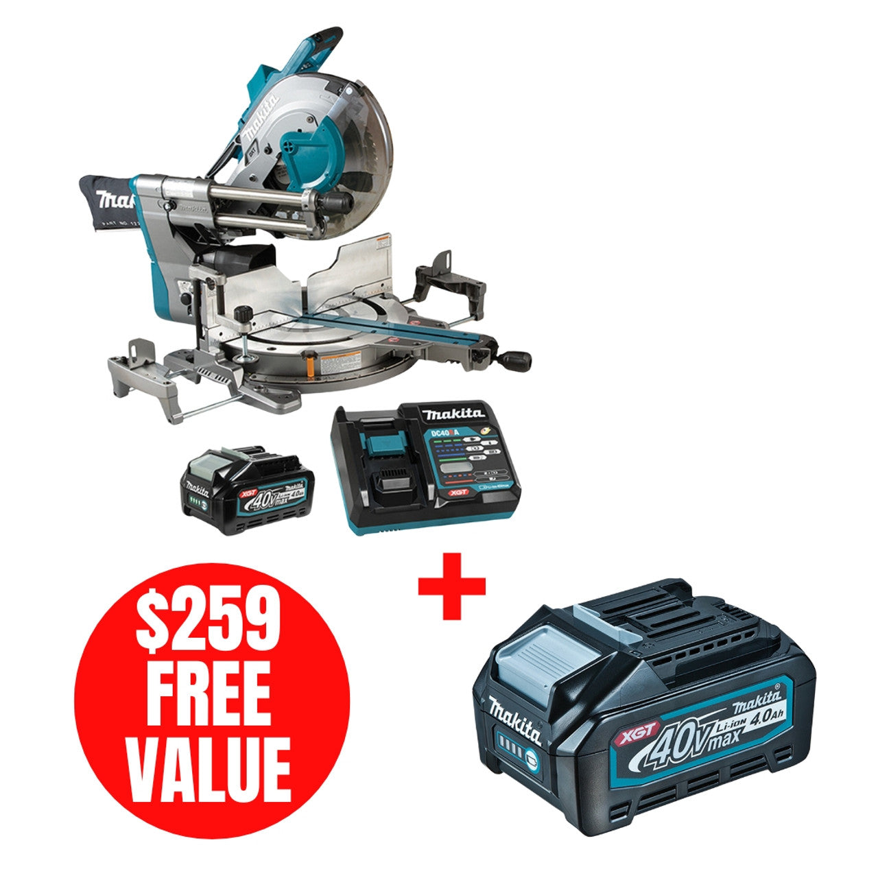 Makita MAK-LS003GM102 40V MAX XGT Cordless 12in Dual Compound Sliding Mitre Saw 4.0Ah Kit