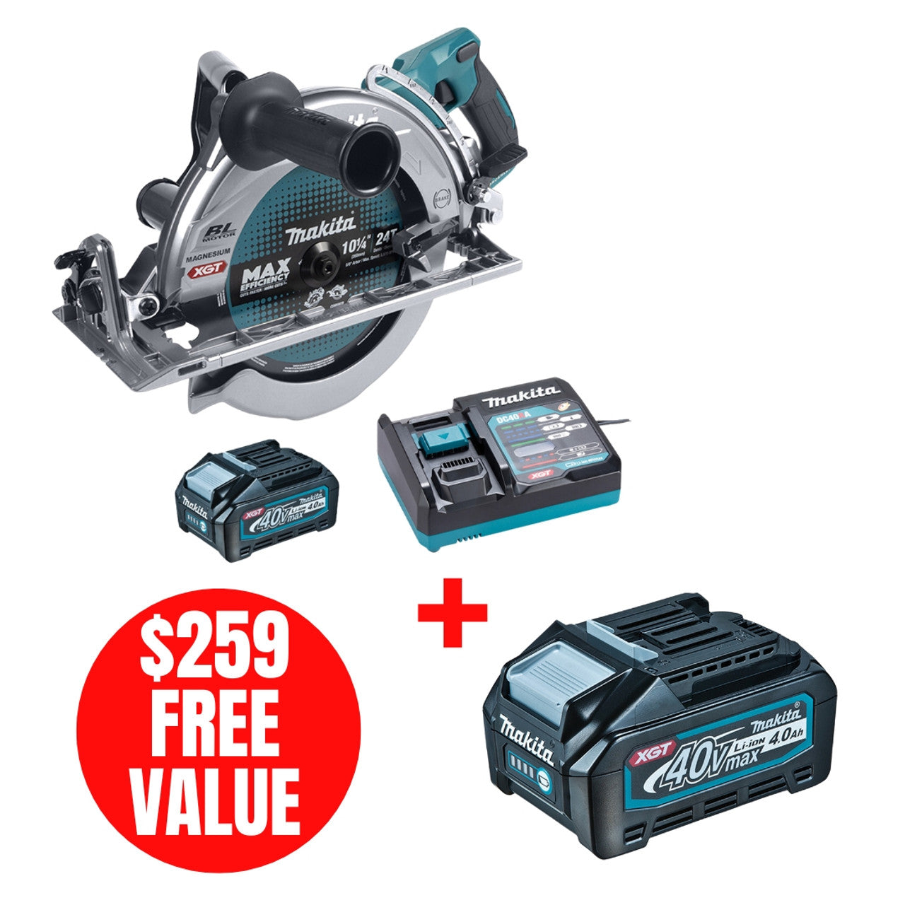 Makita MAK-RS002GM101 40V MAX XGT 10-1/4in Rear-Handle Circular Saw 4.0Ah Kit