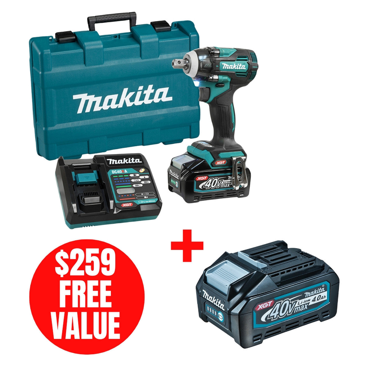 Makita MAK-TW005GM102 40V XGT 1/2 Impact Wrench Round Pin Kit