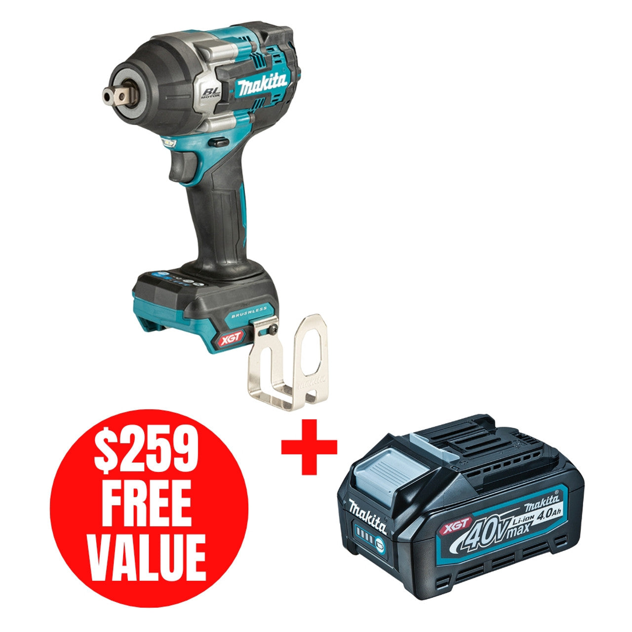 Makita MAK-TW008GZ 40V MAX XGT 1/2in Mid-Torque Impact Wrench with Detent Pin Bare Tool