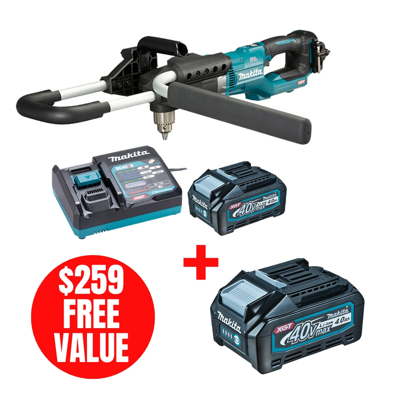 Makita MAK-DG001GM105 40V MAX XGT 4.0 Ah 1/2 Earth Auger Kit