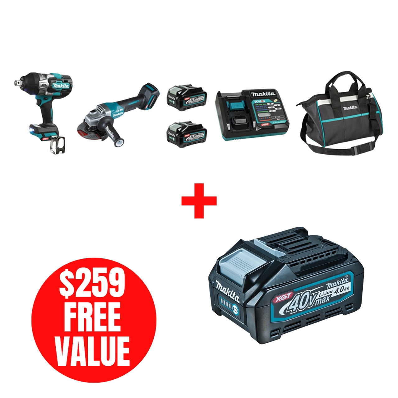Makita MAK-DK0139G203 40V MAX XGT Li-Ion 2 Tool Combo 2x 4.0Ah Kit