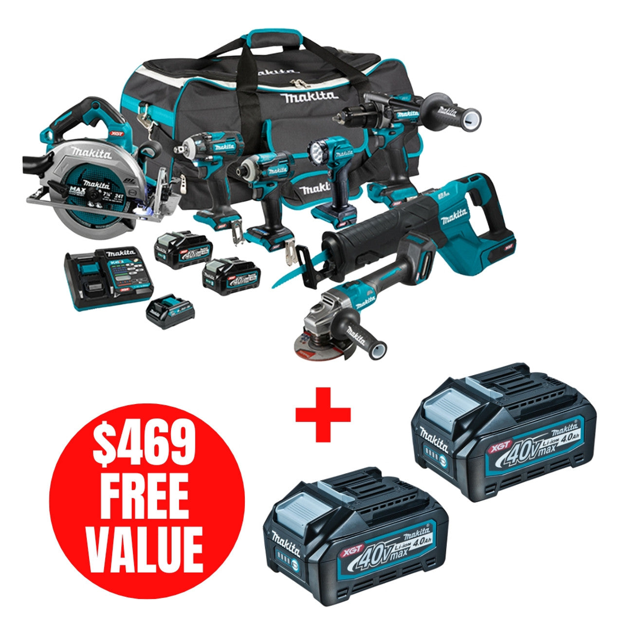 Makita MAK-DK0179G701 40V MAX XGT 7-Tool 2x 4.0Ah Combo Kit