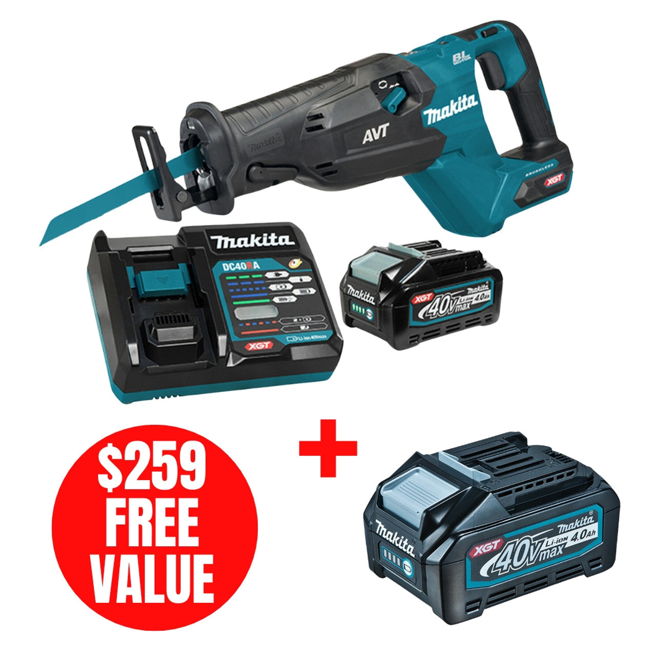 Makita MAK-JR002GM102 40V MAX XGT Li-Ion Reciprocating Saw 4.0 Ah Kit