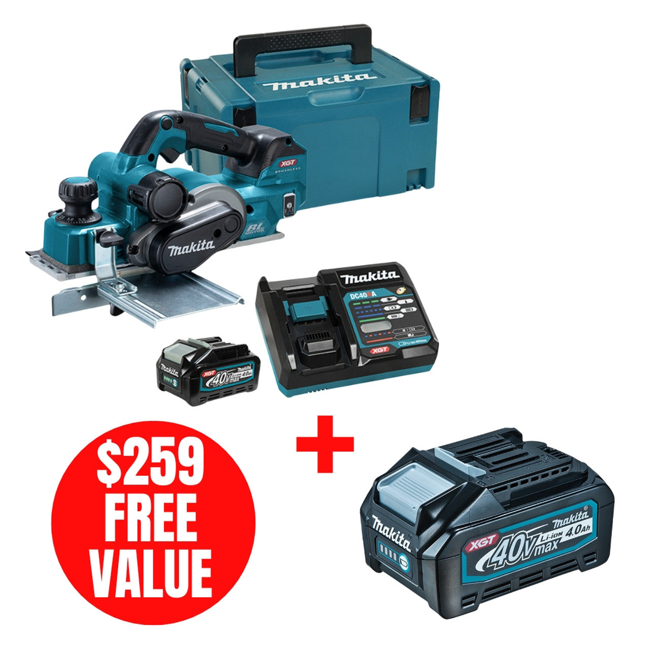 Makita MAK-KP001GM101 40V XGT 3-1/4in Planer 4.0Ah Kit