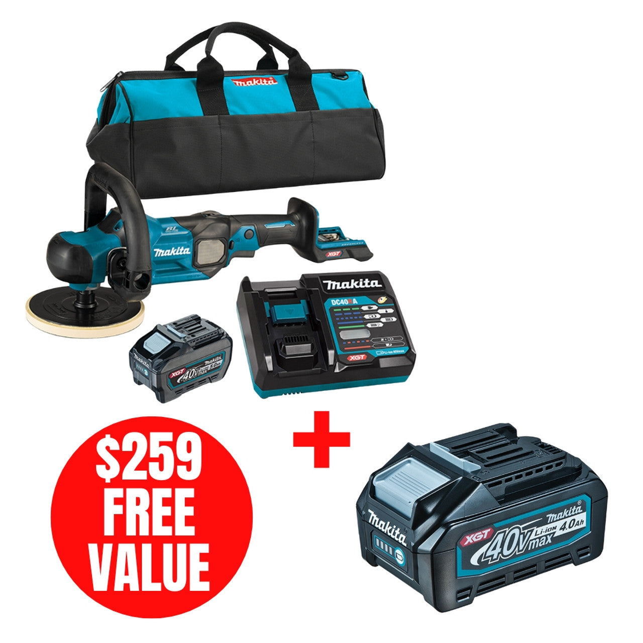 Makita MAK-PV001GT101 40V MAX XGT Cordless 7in Polisher 5.0 Ah Kit