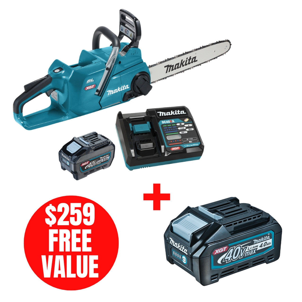 Makita MAK-UC016GT101 40V MAX XGT 16in Rear Handle Chainsaw With Wet Guard 5.0Ah Kit