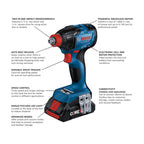 Bosch BOS-GDX18V-1860CB25 18V Connected-Ready Two-In-One 1/4 in and 1/2 in Bit/Socket Impact Driver/Wrench Kit with (2) CORE18V 4.0 Ah Compact Batteries and (1) Connectivity Module