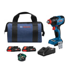 Bosch BOS-GDX18V-1860CB25 18V Connected-Ready Two-In-One 1/4 in and 1/2 in Bit/Socket Impact Driver/Wrench Kit with (2) CORE18V 4.0 Ah Compact Batteries and (1) Connectivity Module
