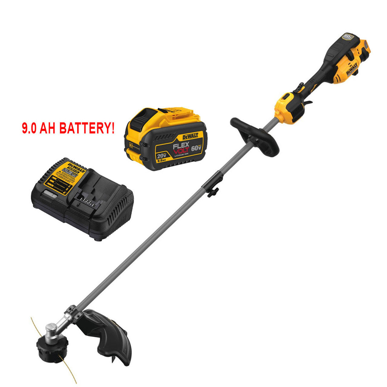 DEWALT DEW-DCST972X1 FLEXVOLT 60V MAX 17in Brushless Cordless Power Head Attachment Capable String Trimmer 9.0Ah Kit