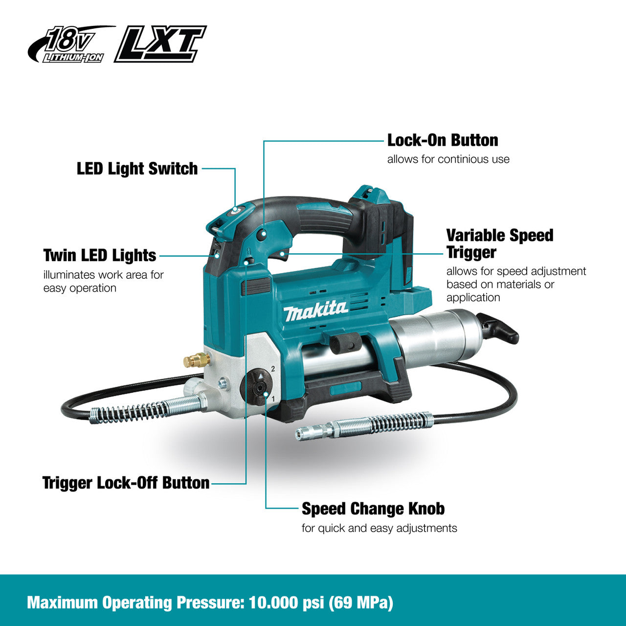 Makita MAK-DGP180Z 18V Grease Gun