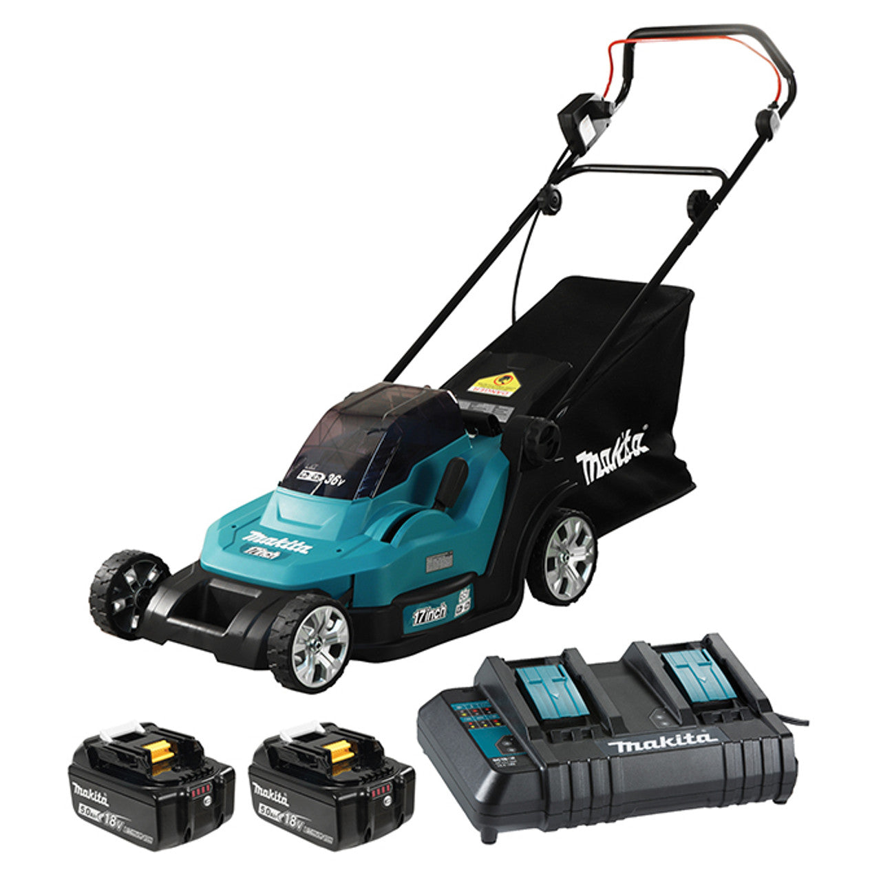 Makita MAK-DLM432CT2 18Vx2 LXT 17in Cordless Lawn Mower 2x 5.0Ah Kit