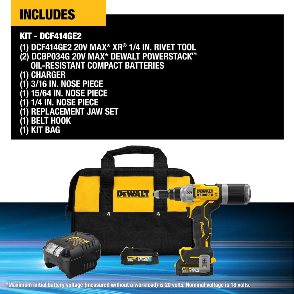 DEWALT DEW-DCF414GE2 20V MAX XR Brushless 1/4in Rivet Tool Kit With POWERSTACK
