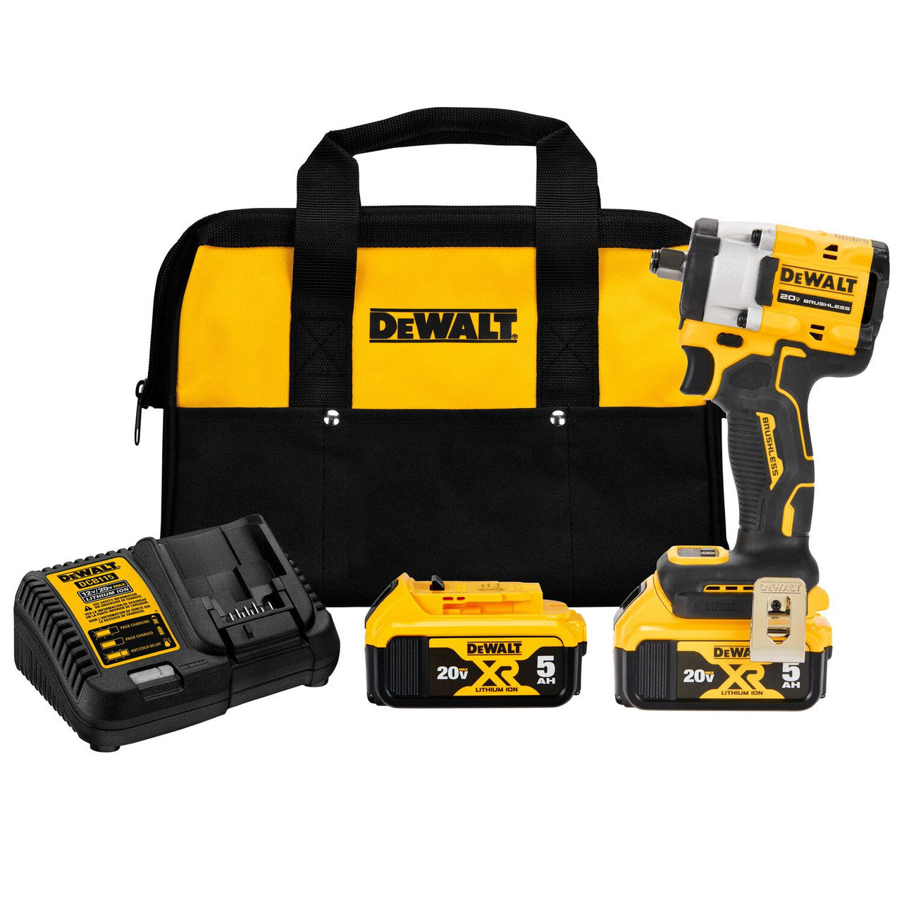 DEWALT DEW-DCF921P2 ATOMIC 20V MAX 1/2in Cordless Impact Wrench with Hog Ring Anvil 2x 5.0Ah Kit