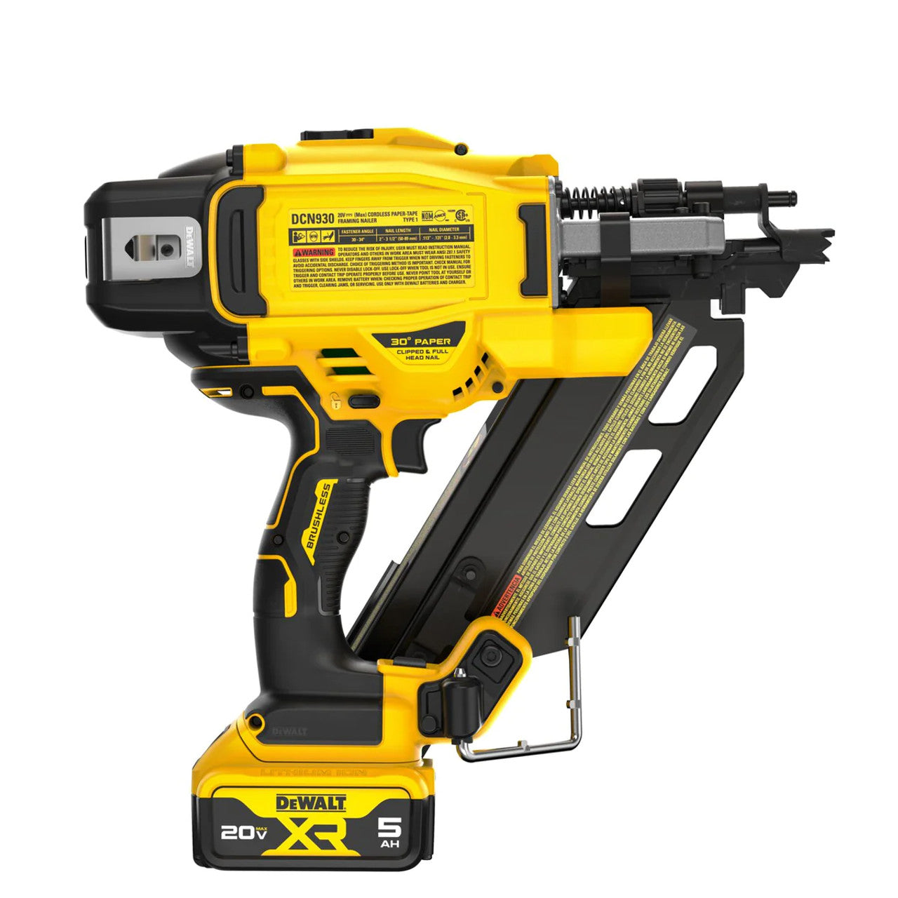 DEWALT DEW-DCN930P1 GEN4 20V MAX XR Brushless 30° Paper Tape Framing Nailer 5.0Ah Kit