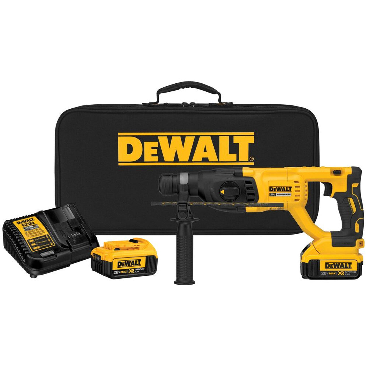 DEWALT DEW-DCH133M2 20V MAX XR Brushless 1in. SDS Plus D-Handle Rotary Hammer Kit with 2x 4.0Ah Batteries