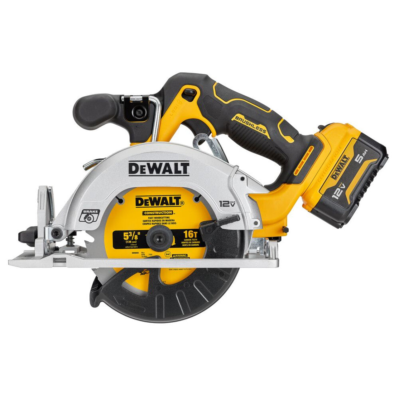 DEWALT DEW-DCS512J1 XTREME 12V MAX 5-3/8in Brushless Cordless Circular Saw 5.0Ah Kit