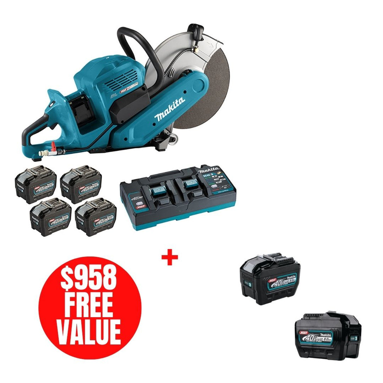Makita MAK-CE001GL401 (40VX2) MAX XGT Cordless 14in Power Cutter 8.0 Ah x4 Kit