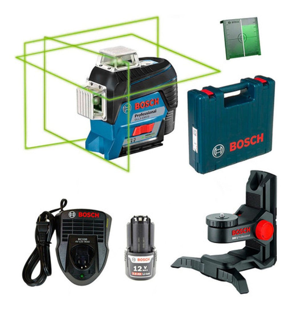 Bosch BOS-GLL3-330CG 360 Degree Connected Green-Beam Three-Plane Leveling Kit (Charger + Battery + Case)