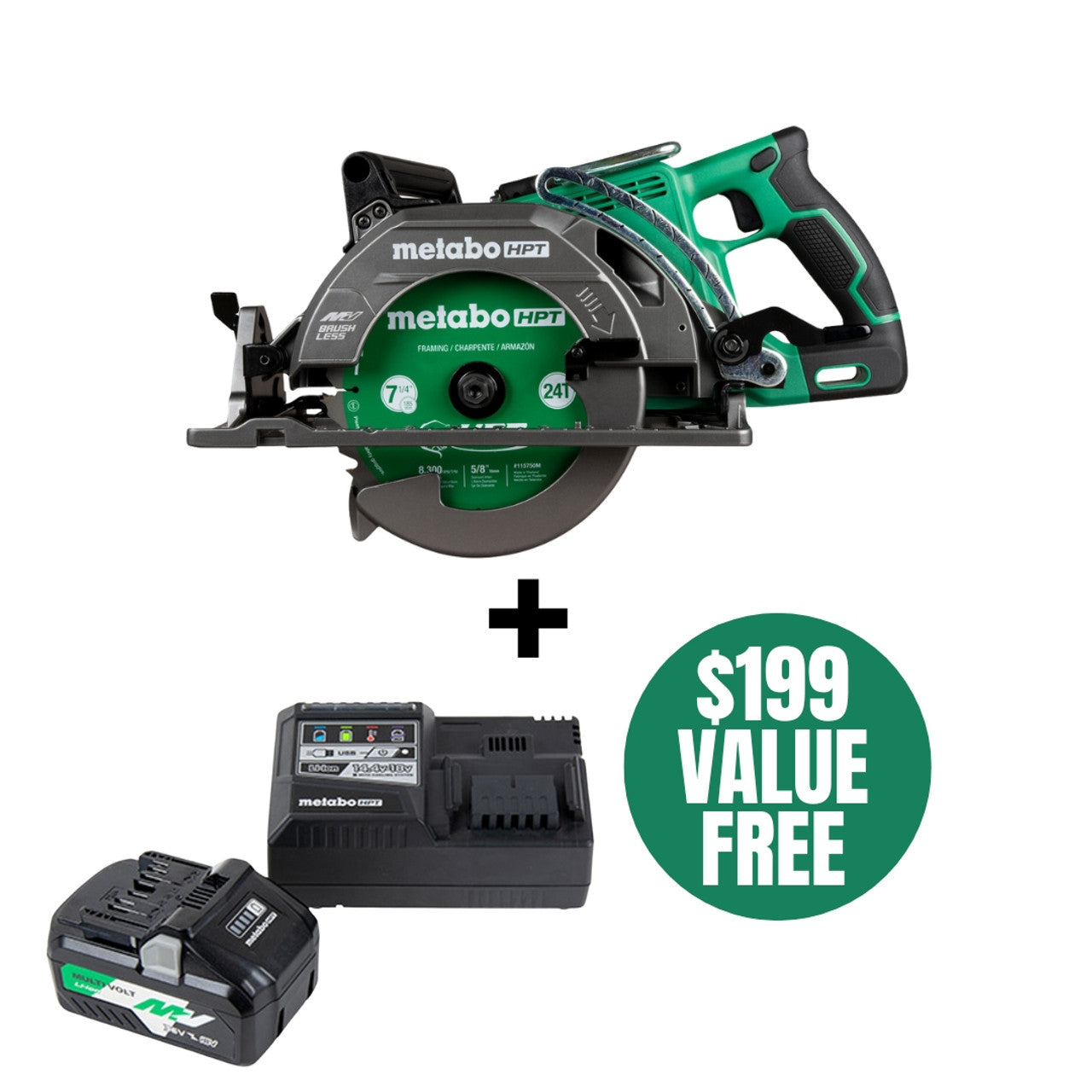 Metabo-HPT HPT-C3607DWAQ4M 36V MultiVolt 7-1/4in Rear Handle Circular Saw (Bare Tool)