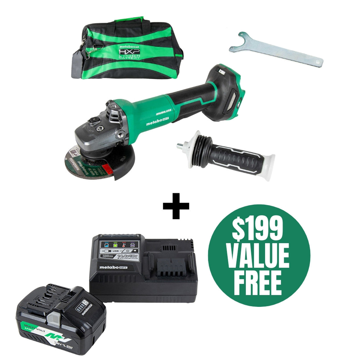 Metabo-HPT HPT-G3612DVFQ6M 36V MultiVolt 4-1/2in Variable Speed Paddle Switch Angle Grinder (Bare Tool)