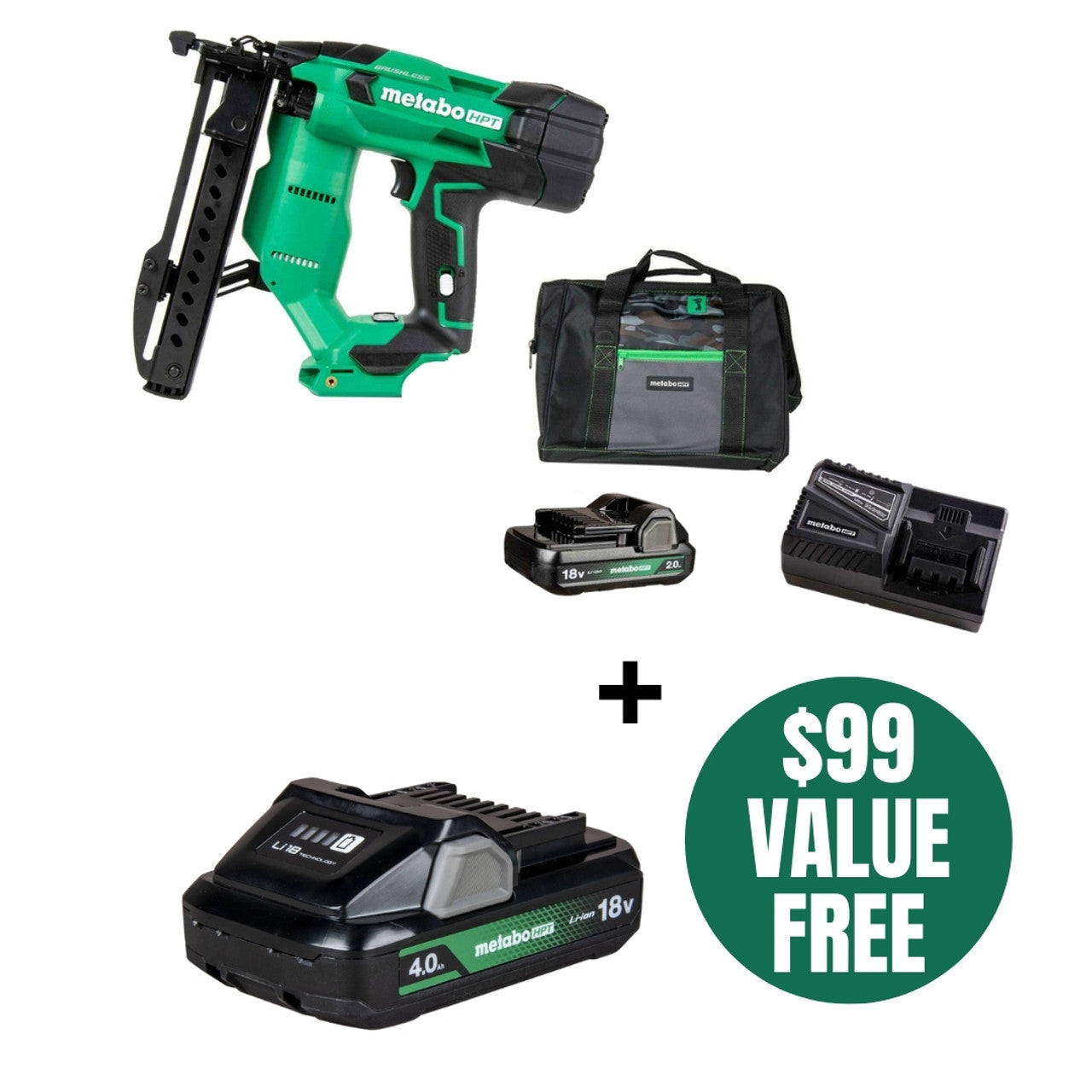 Metabo-HTP HPT-N1804DAM 18V Cordless Narrow Crown Stapler 2.0Ah Kit