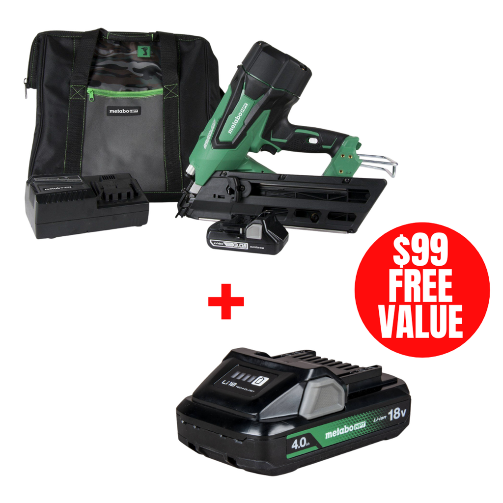 Metabo-HPT HPT-NR1890DCSM 18V 30-34 Deg Cordless Framing Nailer 3.0Ah Kit - Green Lightning