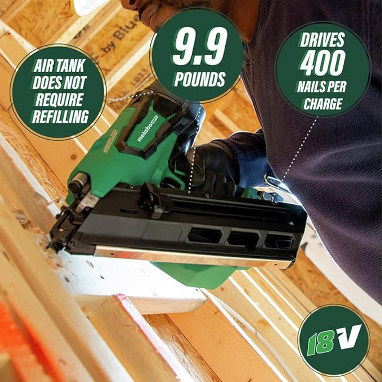 Metabo-HPT HPT-NR1890DCSM 18V 30-34 Deg Cordless Framing Nailer 3.0Ah Kit - Green Lightning