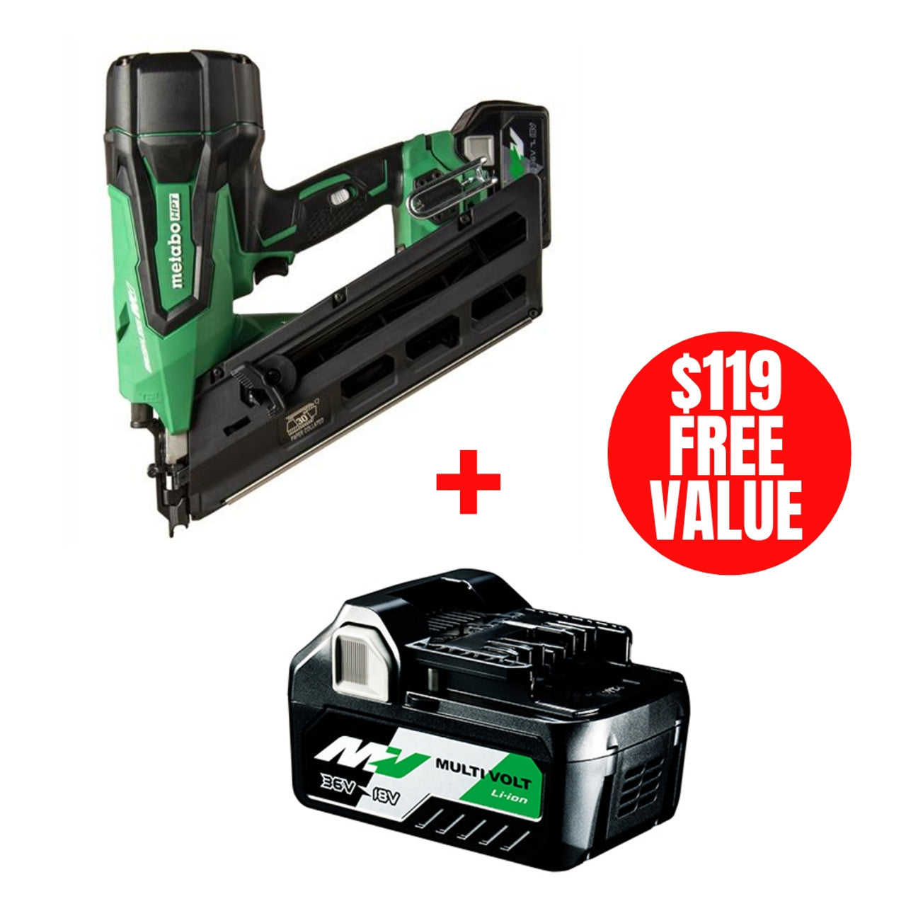 Metabo-HPT HPT-NR3690DCM 36V 30 Deg Cordless Paper Strip Framing Nailer 2.5Ah Kit