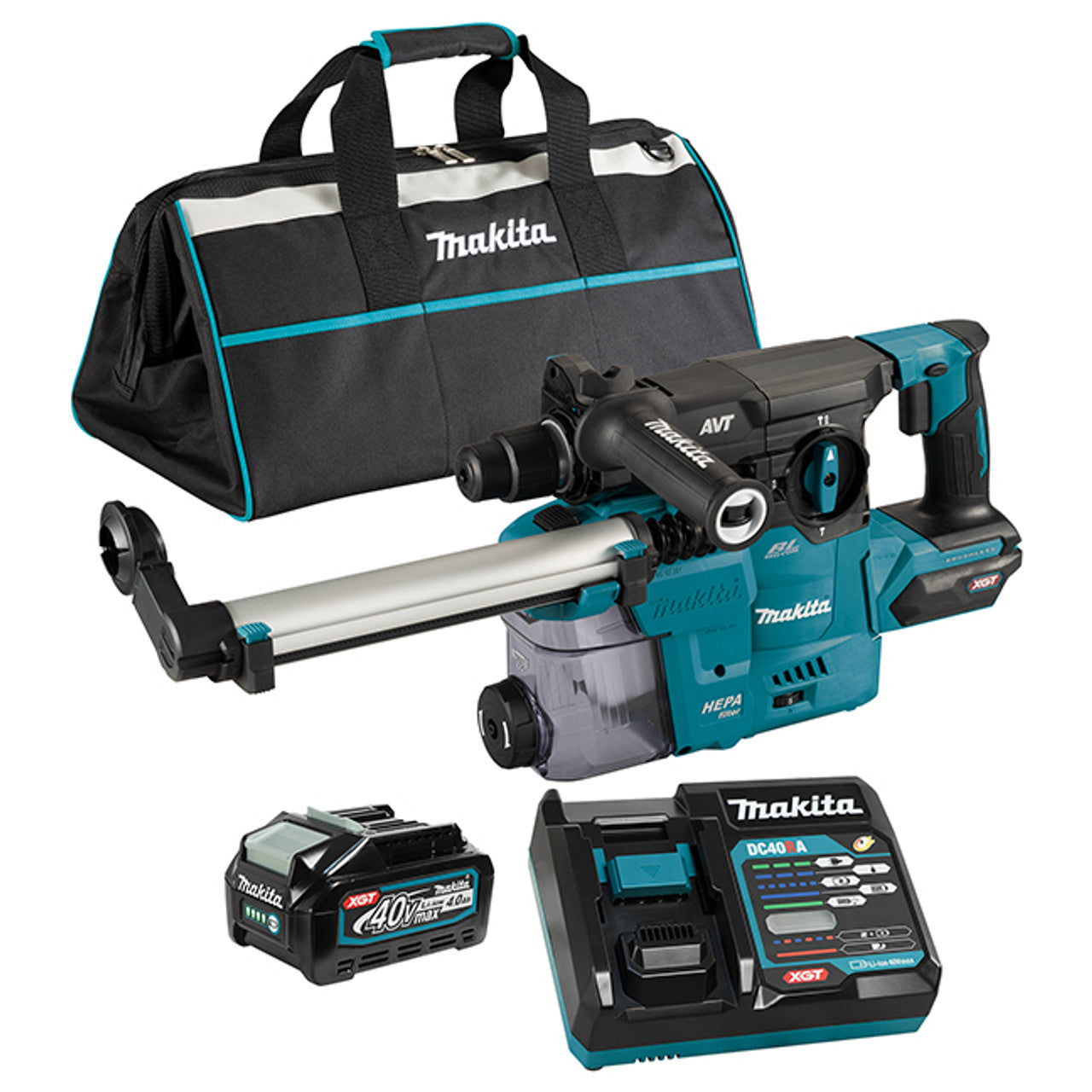Makita MAK-HR008GM202 40V MAX XGT Cordless 1-3/16in SDS-PLUS Rotary Hamer w/ DX10 Dust Extraction Attachment 4.0 Ah Kit