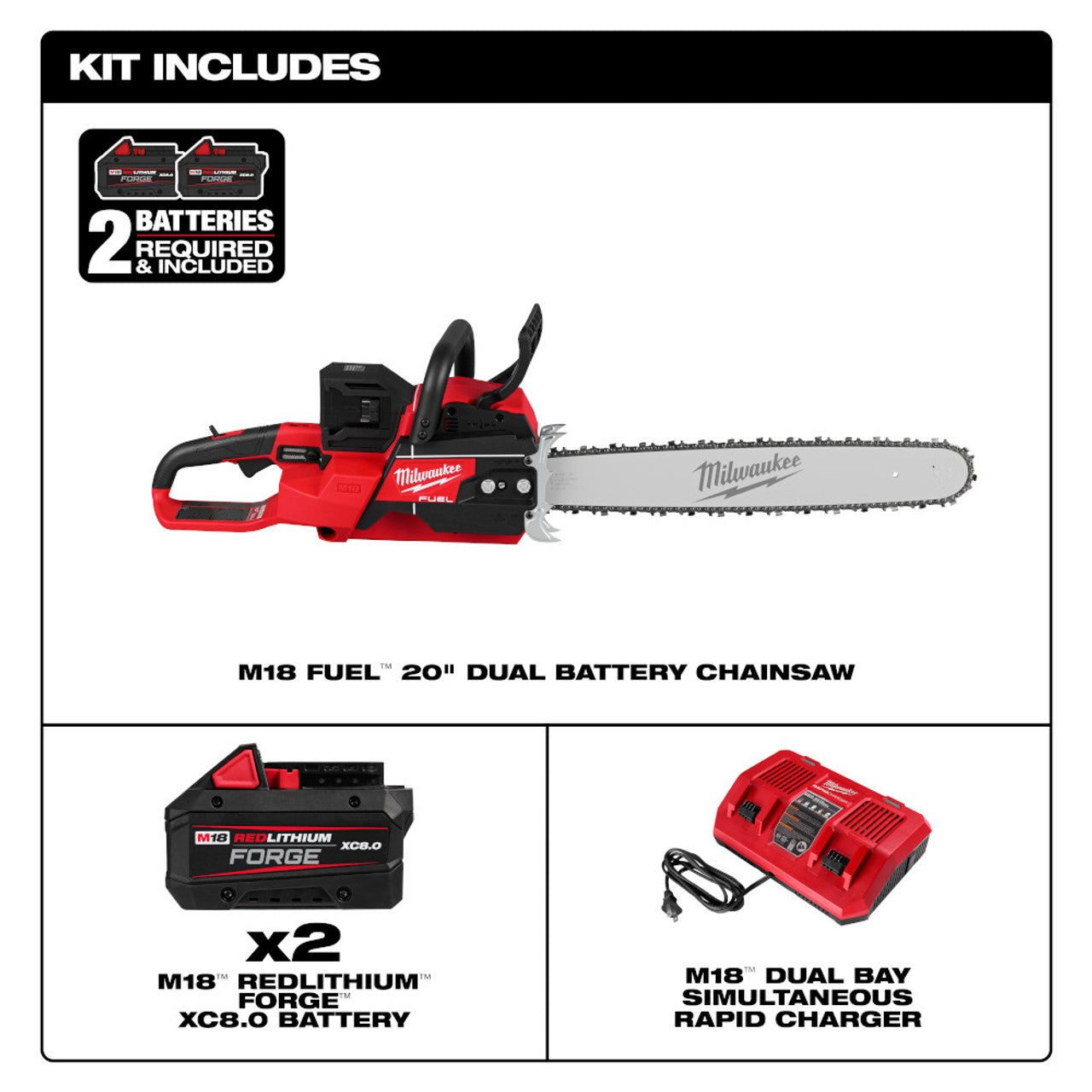 Milwaukee MIL-2827-22 M18 FUEL 20in Dual Battery Chainsaw Kit