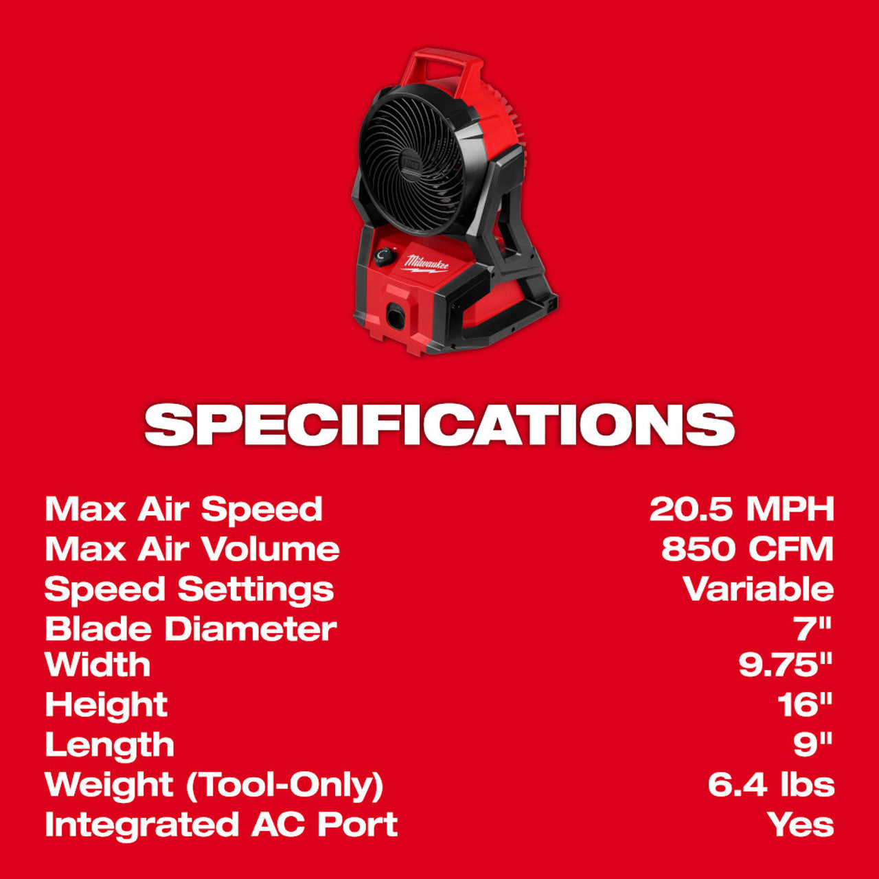 Milwaukee MIL-0818-20 M18 Brushless PACKOUT Fan (Bare Tool)