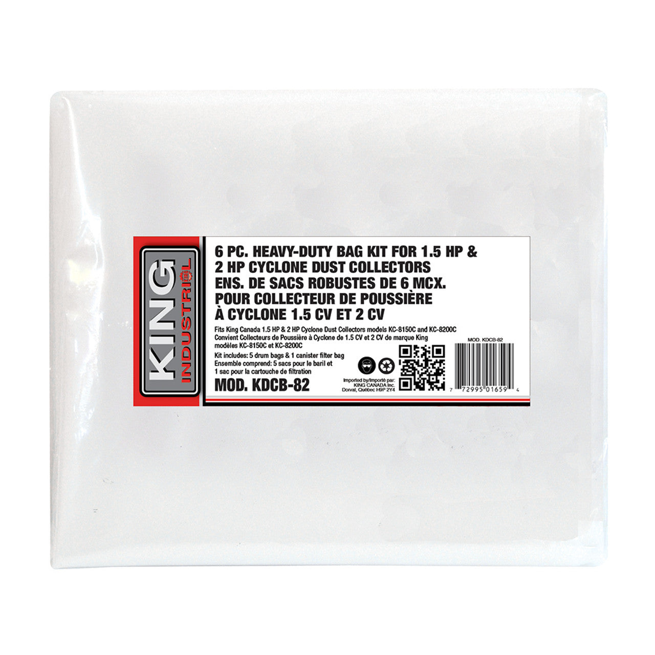 King Canada KING-KDCB-82 6 pc Bag Kit for 1.5 and 2 HP Cyclone Dust Collector