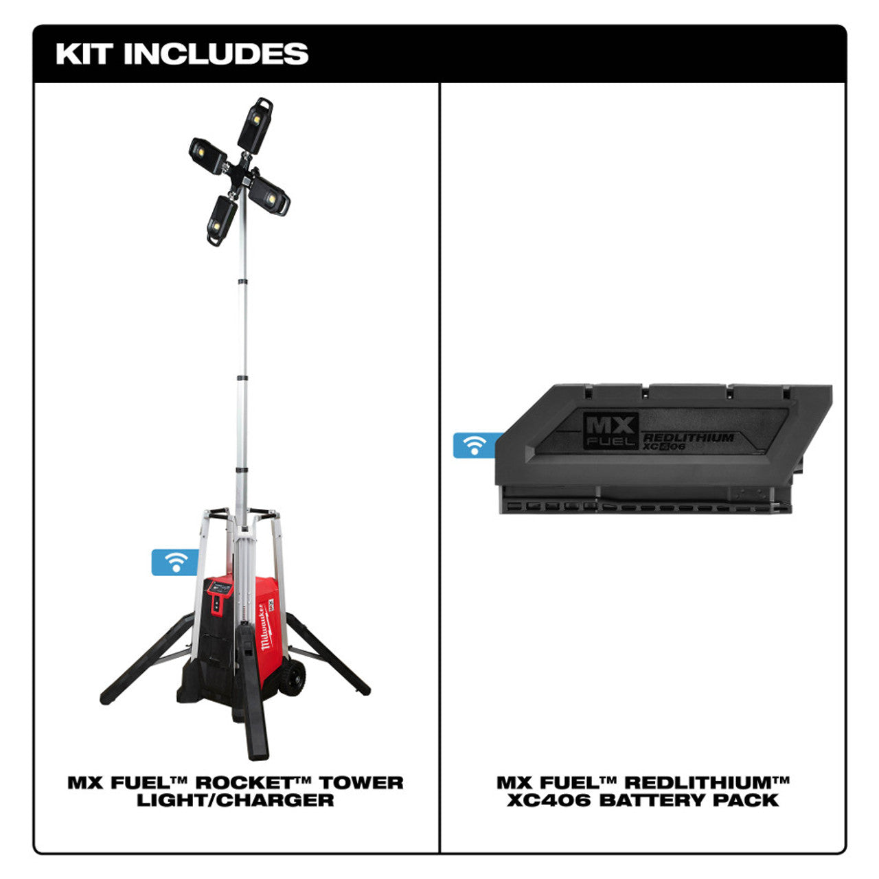 Milwaukee MIL-MXF041-1XC MX FUEL ROCKET Tower Light/Charger XC406 6.0Ah Kit