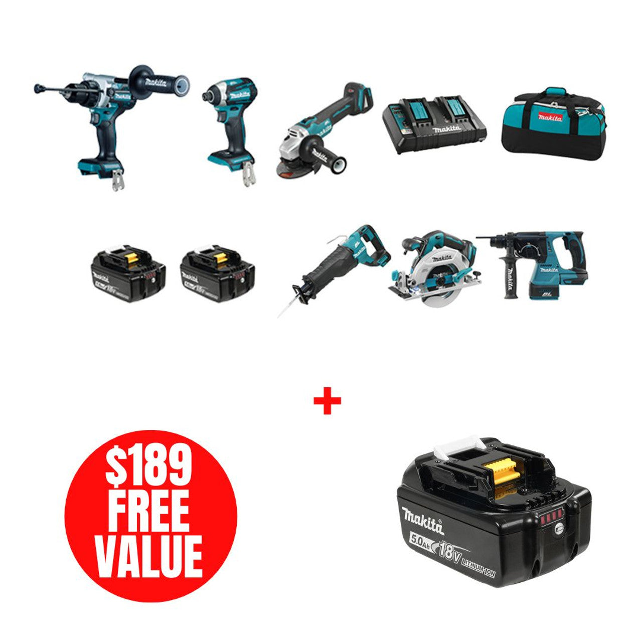 Makita MAK-DLX6109TX1 18V LXT 6-Tool 2x 5.0Ah Combo Kit