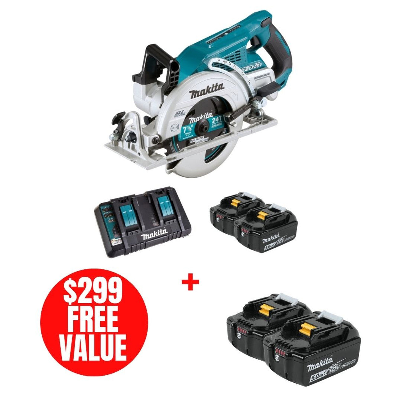 Makita MAK-DRS780PT2X 18VX2 LXT 7-1/4in Rear Handle Saw 2X5.0Ah Kit