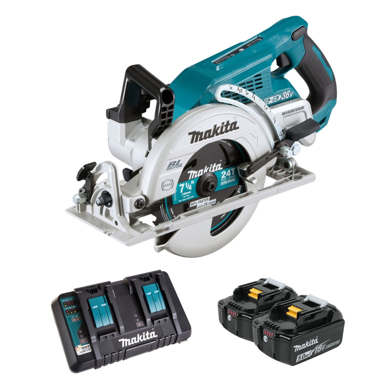 Makita MAK-DRS780PT2X 18VX2 LXT 7-1/4in Rear Handle Saw 2X5.0Ah Kit