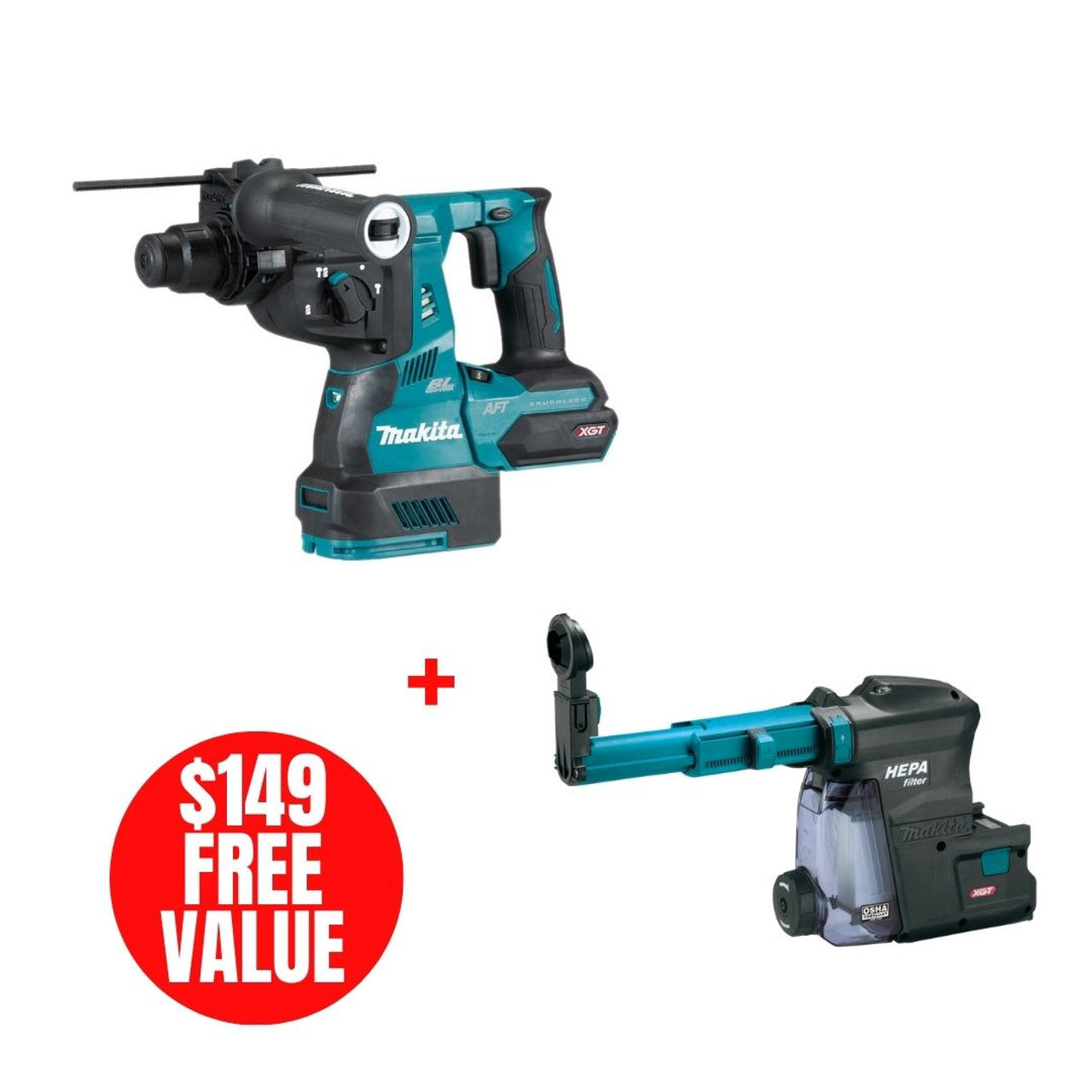 Makita MAK-HR001GZ 40V MAX XGT 1-1/8in Rotary Hammer (Bare Tool) with AWS & AFT